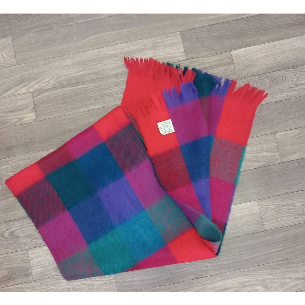 Vintage red, blue and green plaid scarf made in Japan